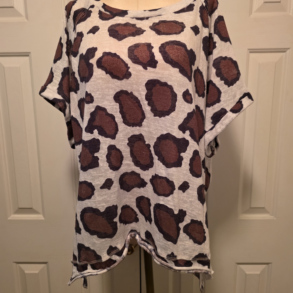 Women's Brown Leopard Print Short Sleeve Top
